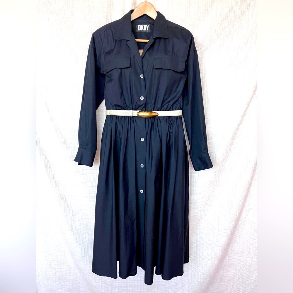 Vintage 90s DKNY Minimalist Modern Preppy Dress Cotton Shirtwaist Utility Dress